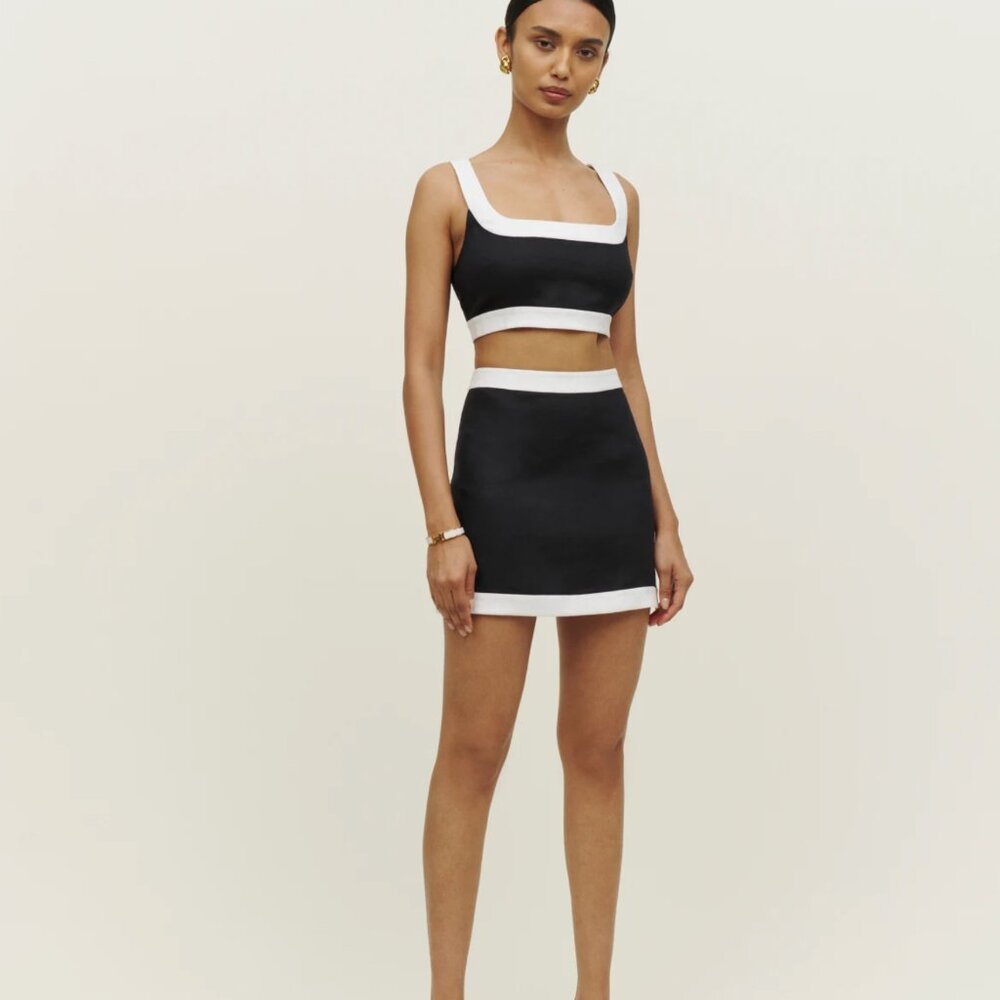 SOLD  Reformation Robbie Linen Two Piece Matching Set in Black & White 4 $248